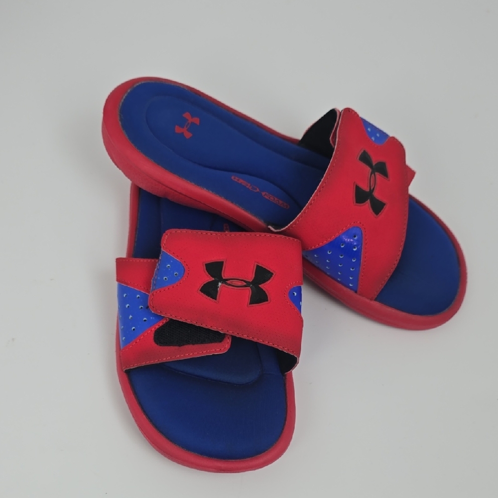 Under Armour Kids Red and Blue Slide Sandals Sz 6